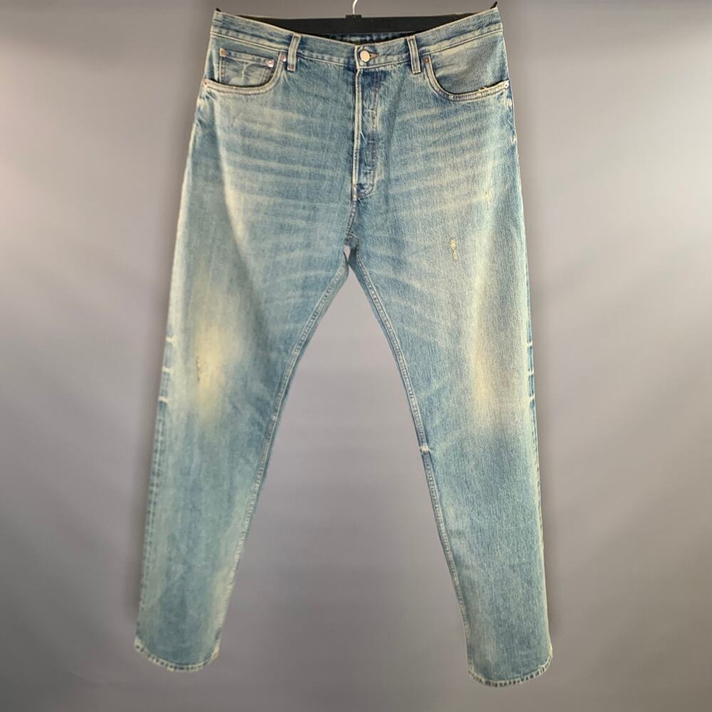 PRADA Size 36 Blue Indigo Distressed Selvedge Denim Button Fly Jeans